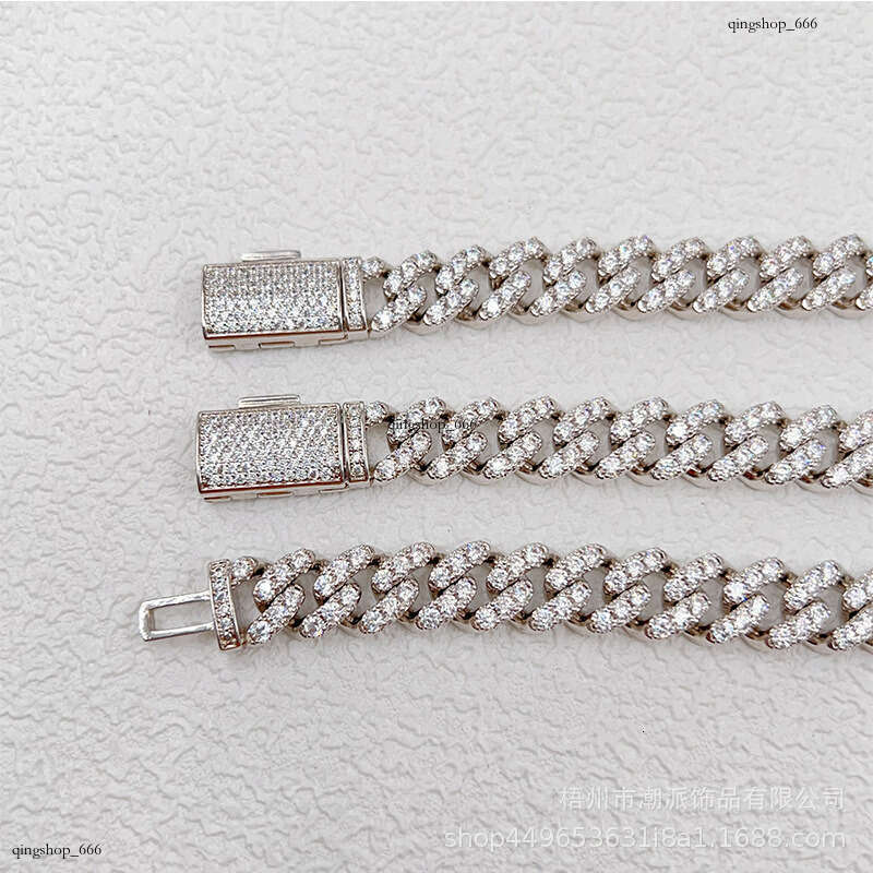 Hot-Selling 12mm Single Row Full Dia Hip-Hop Cuban Chain Micro-Inlaid Moissanite chain Trendy Fashion Style