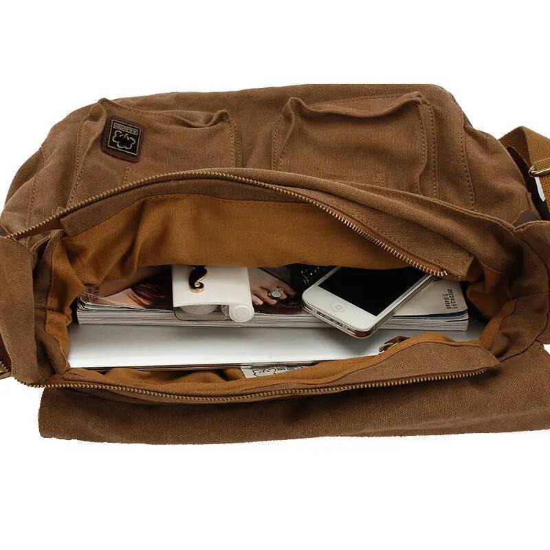2025 Fashion Vintage Leather Women's Men's Messenger Cotton Canvas Crossbody Men Shoulder Sling Casual Bag