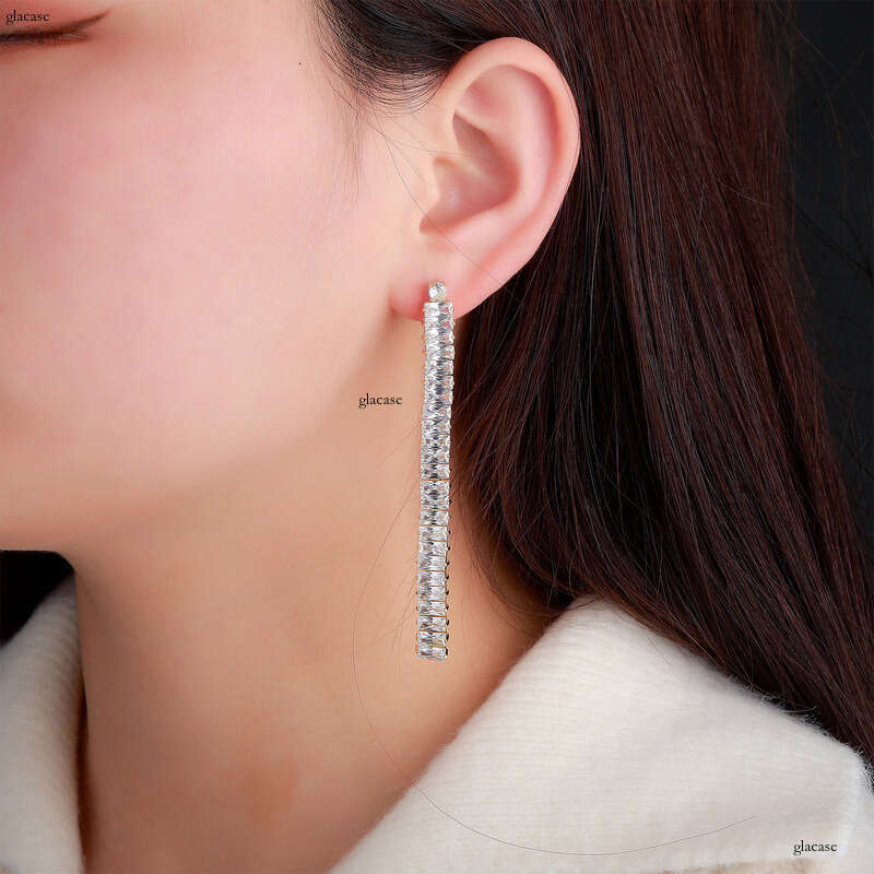 INS New Square Zircon Simple Niche Design High-end Sense Elegant Tassel Women's Earrings