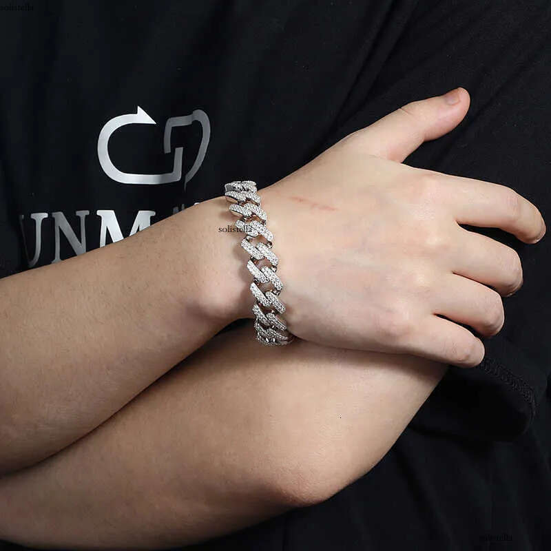 Hot Selling 14mm Cuban Link Iced Out Miami Gold Plated Hip Hop Full Moissanite Prong Dia Bracelet for Men Women