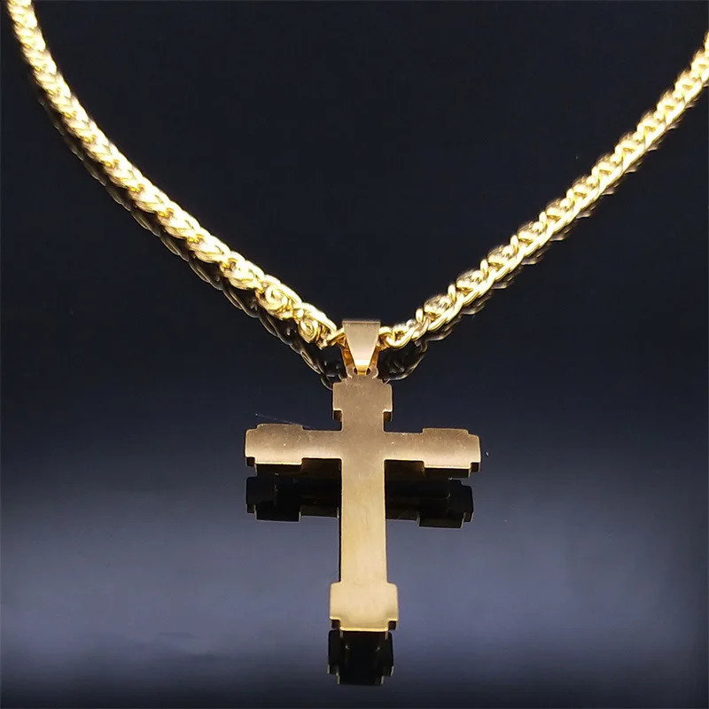 HNSP Stainless Steel Zircon Cross Necklace Pendant For Men Women Jewelry Accessories 250805