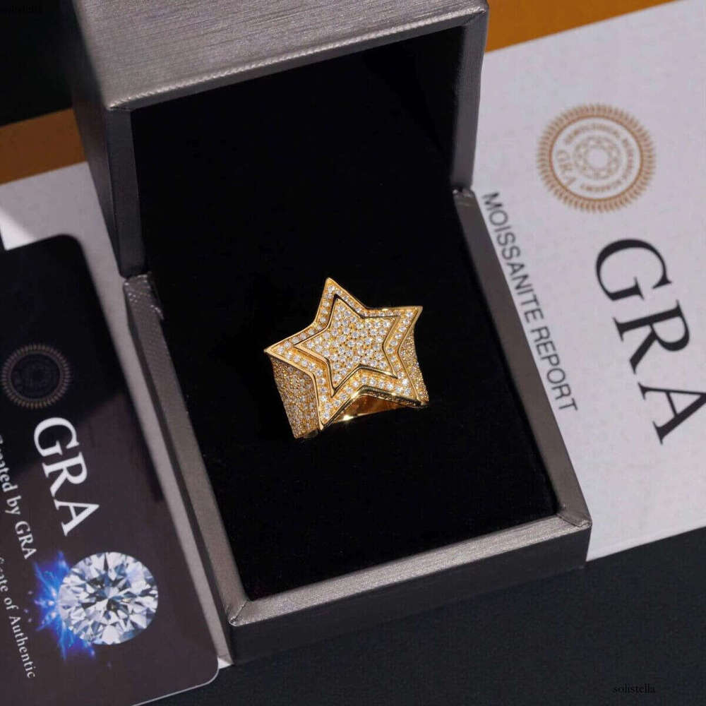 Fine Jewelry Hip Hop Sterling Sier VVS Moissanite Dia Star Iced Out Ring