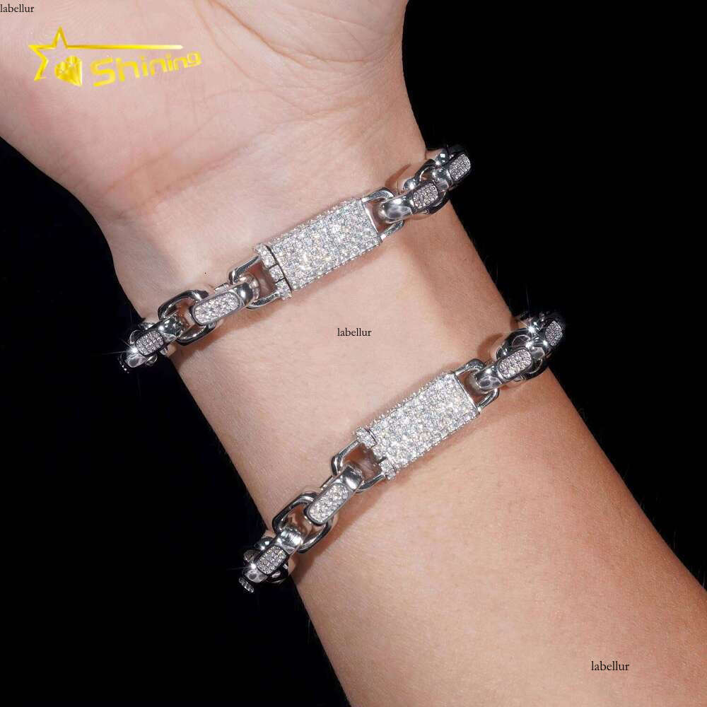 Shining Wholesale Price Sier Hip Hop Jewelry Iced Out Moissanite Cuban Bracelet Pass Tester