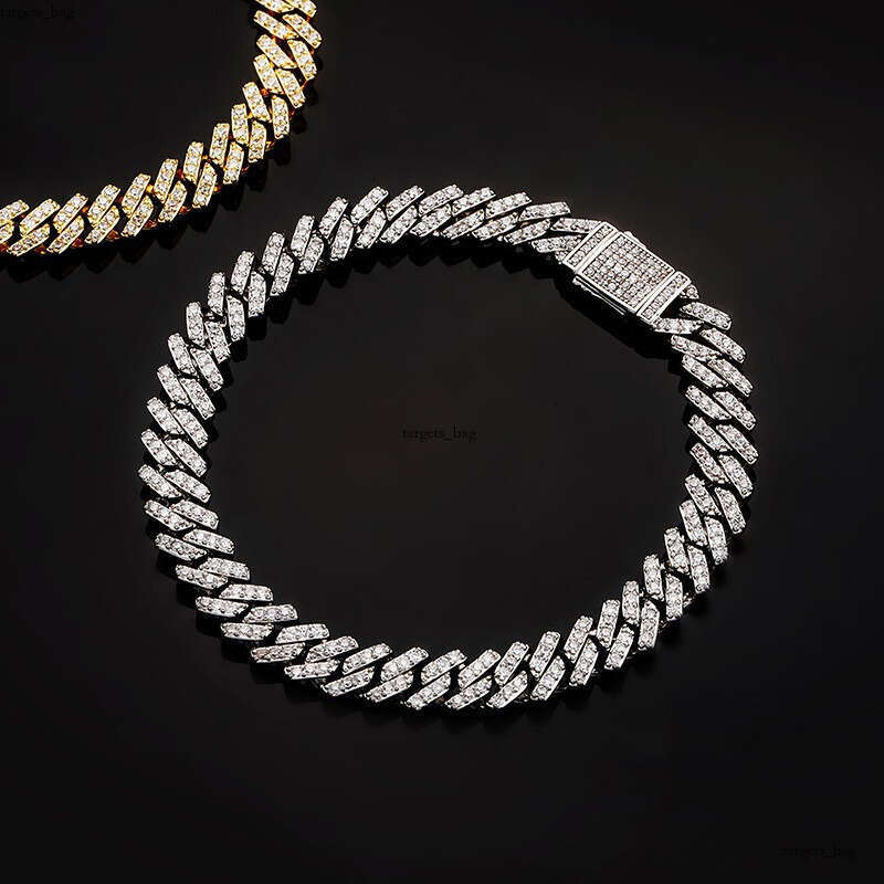 8MM Dia-Shaped Cuban Chain Necklace Full Dia Inlaid Moissanite chain Spring Clasp Hip-Hop Unisex Trendy Jewelry