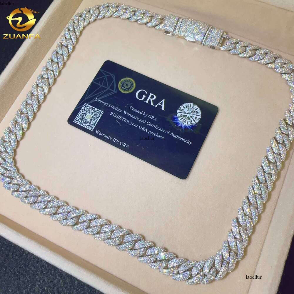 12Mm Wide Necklace Bracelet Sier Iced Out Hip Hop Miami VVS Moissanite Jewelry Cuban Chain
