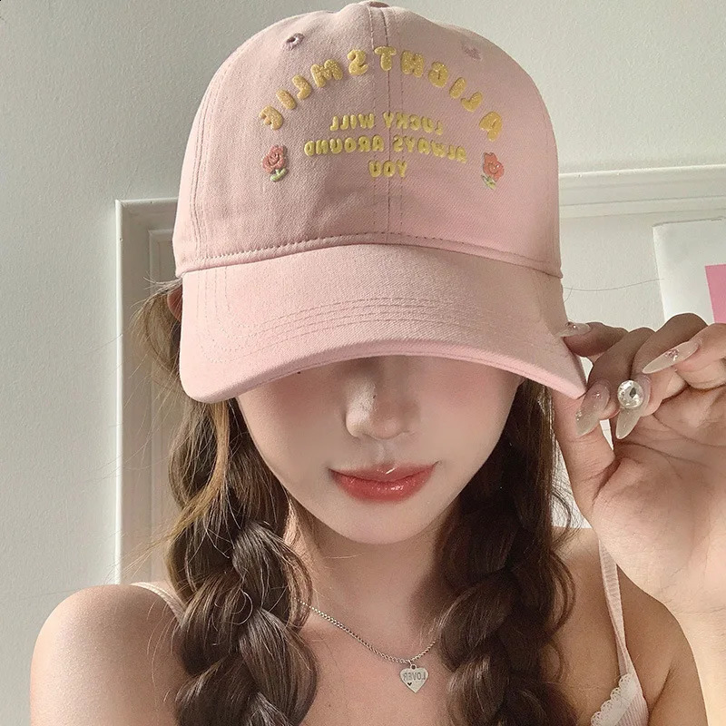 Pink Floral Baseball Cap for Women Embroidery Letters Duckbill Hats Outdoor Y2K Girl Sunshade ed Cap 250805