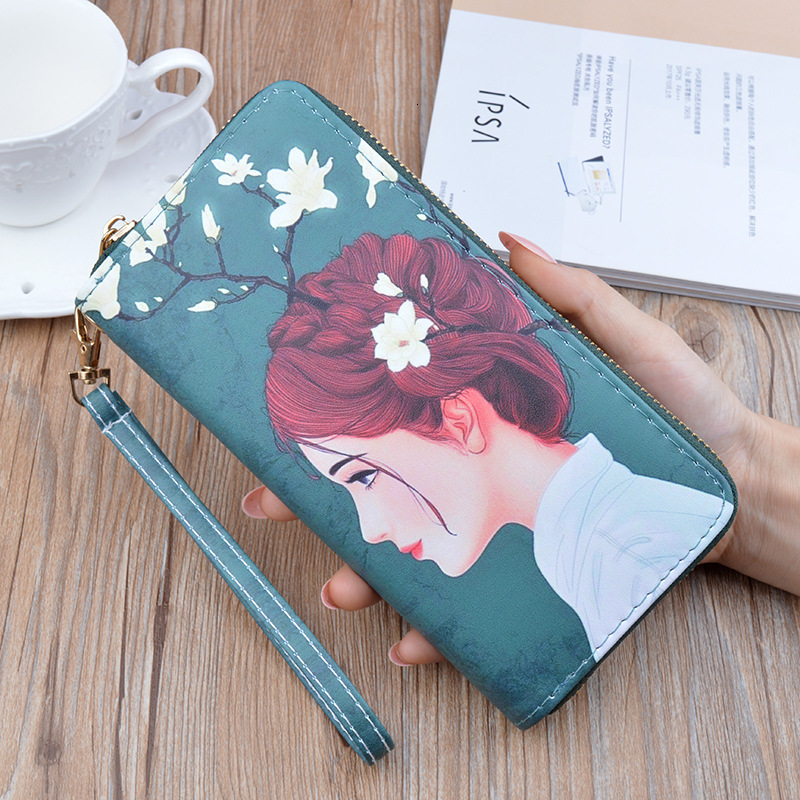 New Women's Wallet Luxury Bag Long Zipper Clutch Soft Leather Korean Style Printed Fashion Student Designer Bag Coin Purse Phone Bag