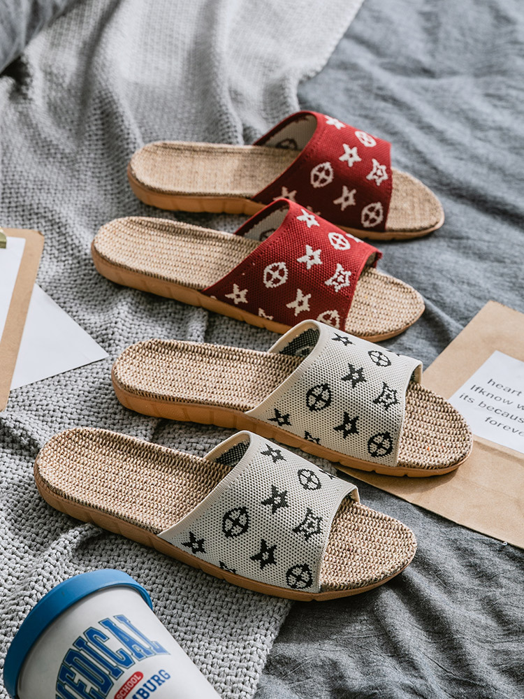 Designer Slippers Linen slippers Women Summer New Fashion Couple Home Home anti-slip thick-soled linen slippers Four Seasons Cool Slippers Free shippi