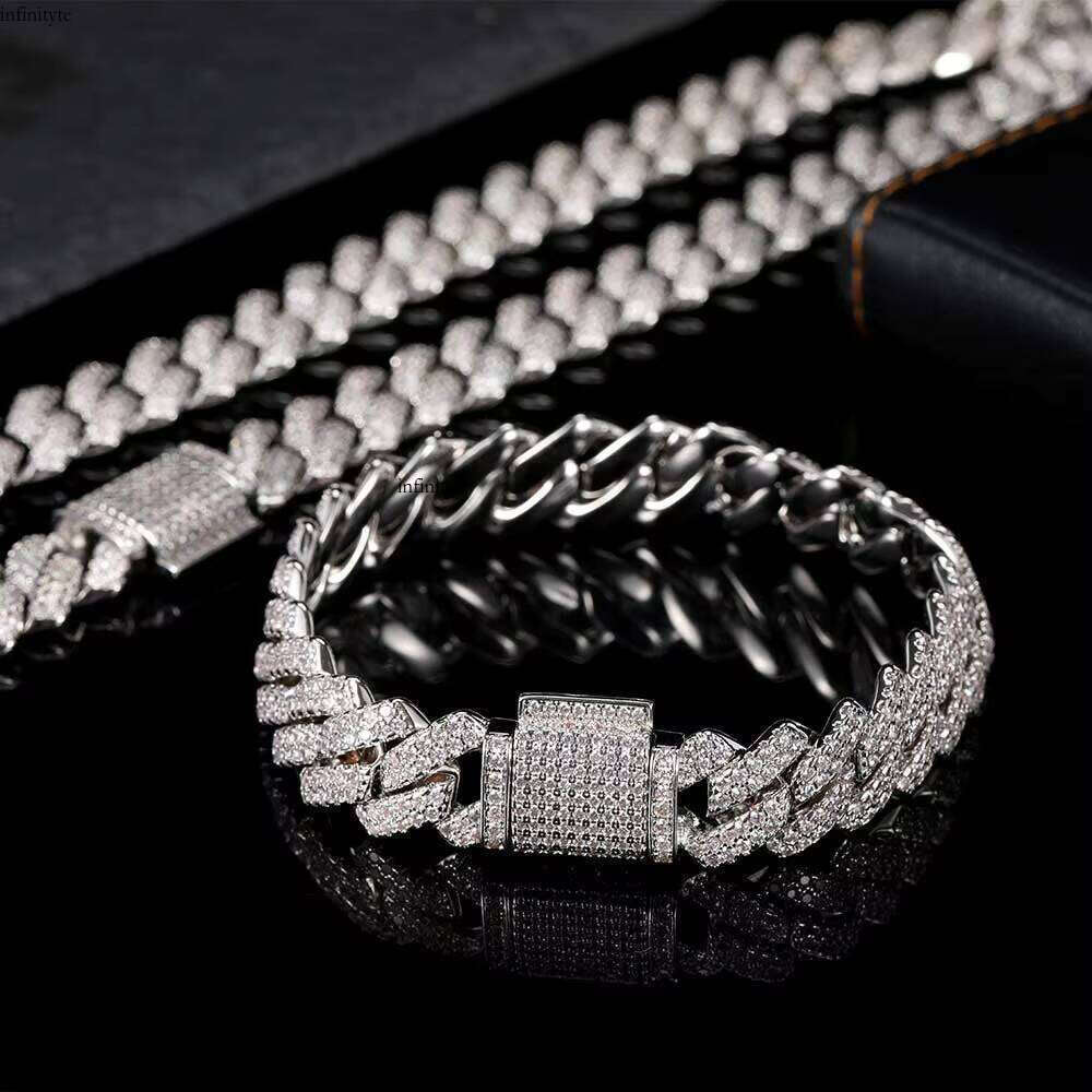 14mm Full Dia for Women Sier Plated Iced Out CZ Cuban Link Bracelet Fine Jewelry