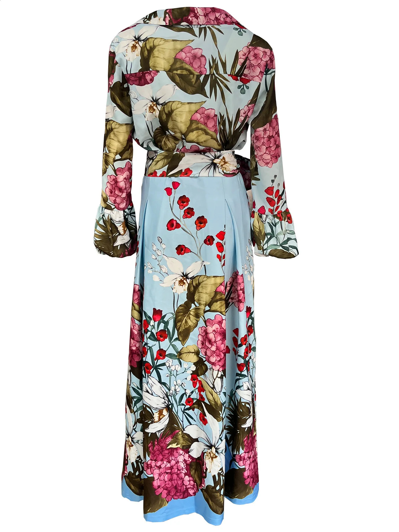 2025 Spring Floral Print Womens Two Pieces Set Long Sleeve Shirts High Waist Long Skirt Suits Female Chic Elegant Skirts Set 250808