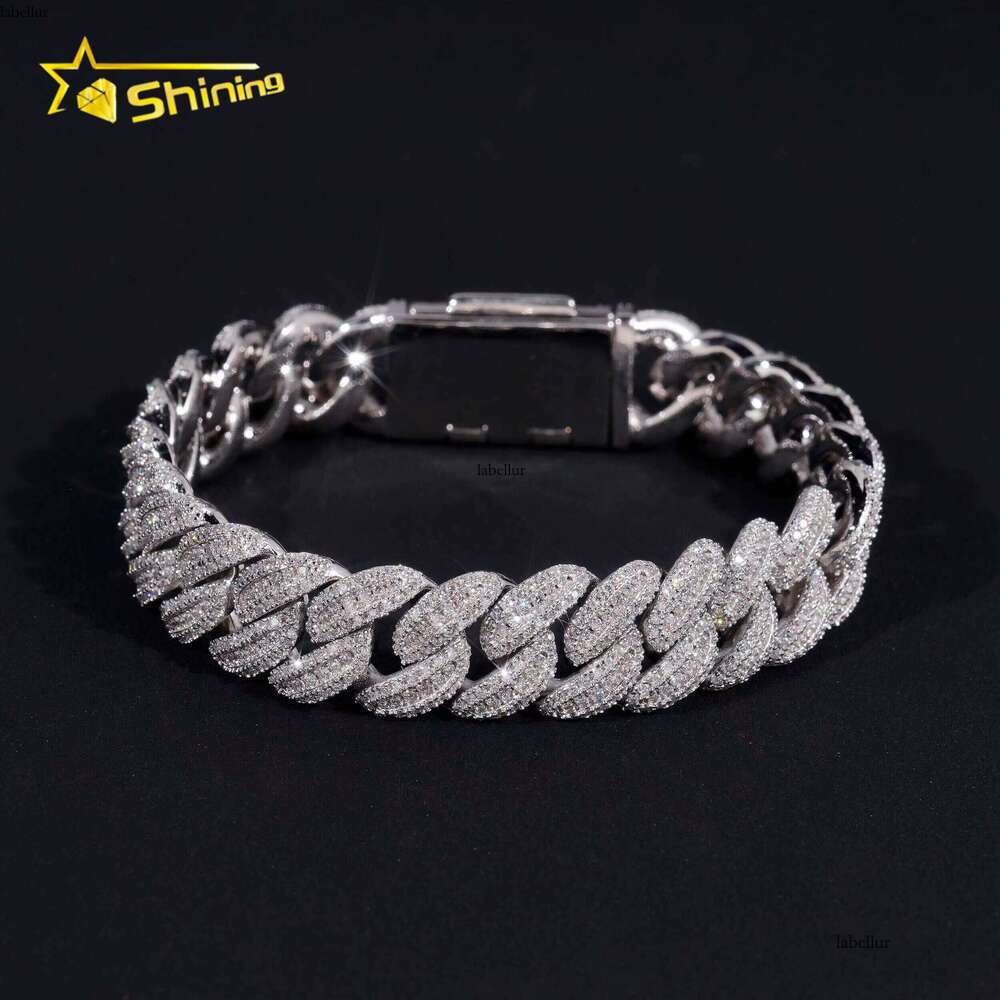 Hot Selling 13MM Moon Shape Chain Sier Iced Out Hip Hop Jewelry Moissanite Cuban Link Bracelet Men