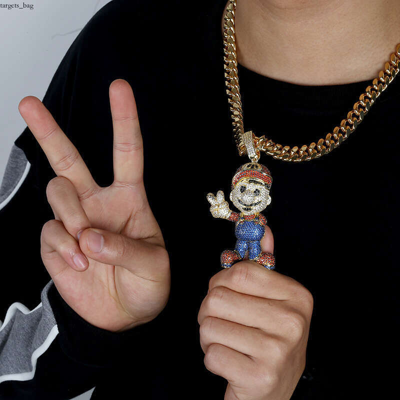 Hip-Hop Childhood Game Character Large Mario Micro-Inlaid Colorful Full Dia Moissanite chain Men's Accessories