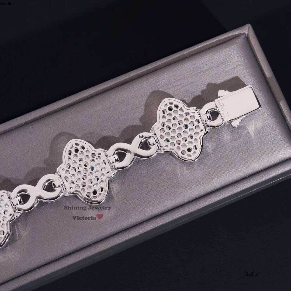 Iced Out Fancy Cut Color Moissanite Infinity Clover Bracelet for Men 20MM Width Solid Jewelry