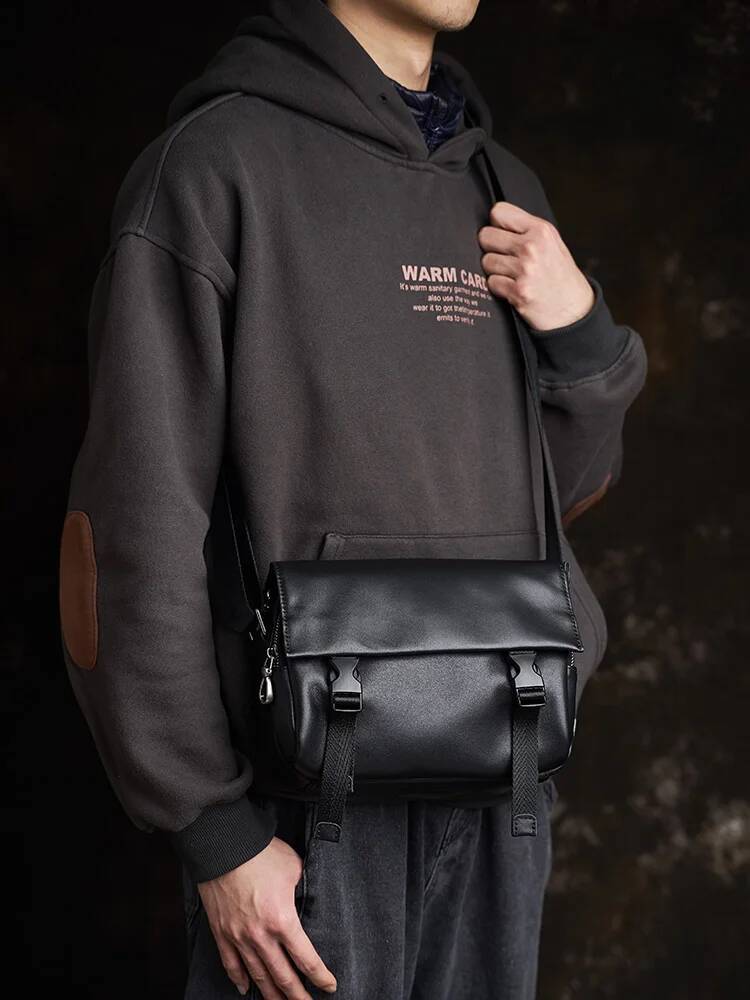 NUPUGOO Men's Shoulder Bag Genuine Casual Crossbody Bags Business High Quality Soft Leather Messenger For 7.9 Inch Ipad