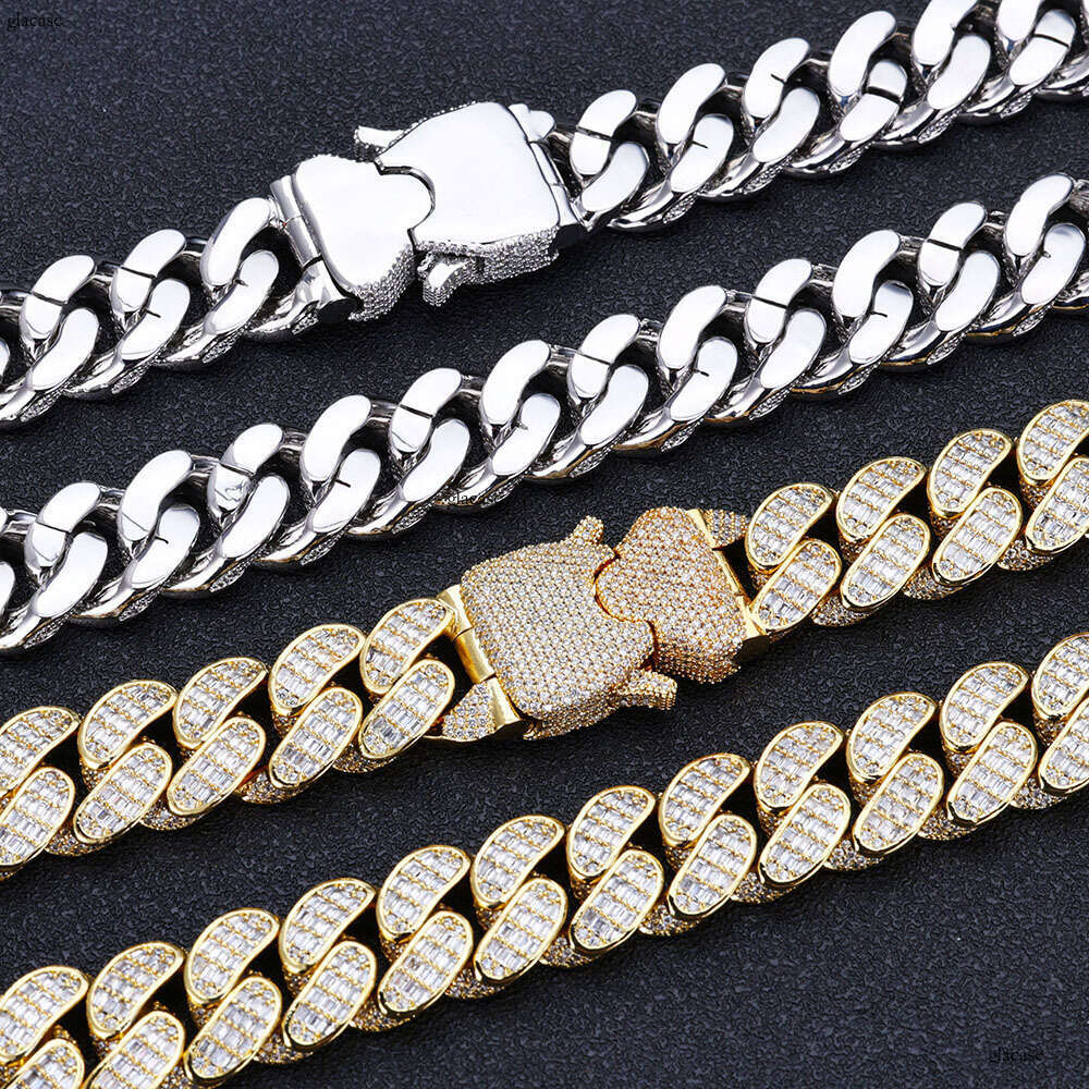 Hip Hop 18MM Three Row T Square Dia American Cuban Chain Men's Necklace Personality Trendy Jewelry