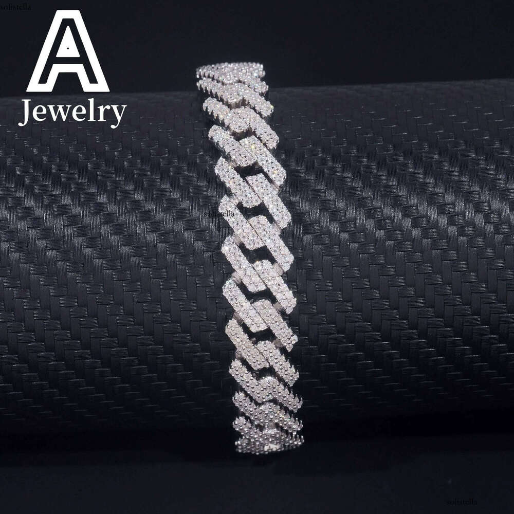 ced out Miami hip hop jewelry s moissanite dia link chain 12mm sharp cuban necklace bracelet