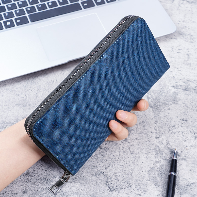 New Men's Long Zipper Wallet Large Capacity Multi-card Slot Luxury Bag Business Canvas Clutch Wallet