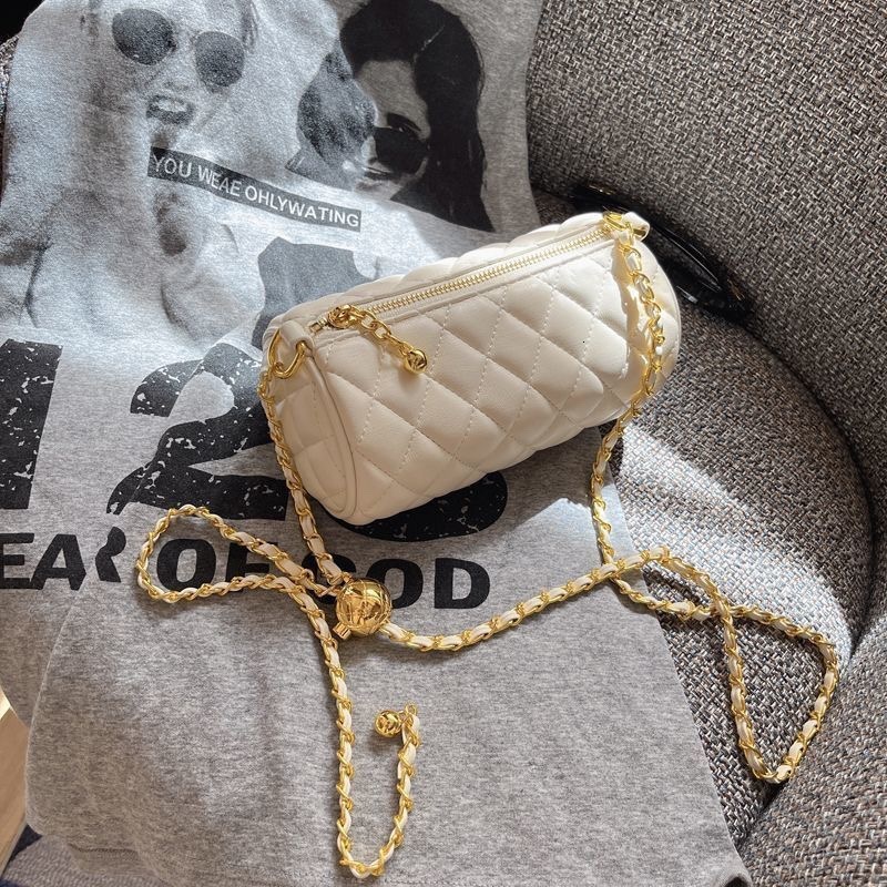 Free Luxury Bag Shipping Designer Bag Elegant Cylinder Bag, New Style Small Gold Ball Quilted Chain Shoulder Bag, Versatile Niche Crossbody Pillow Bag