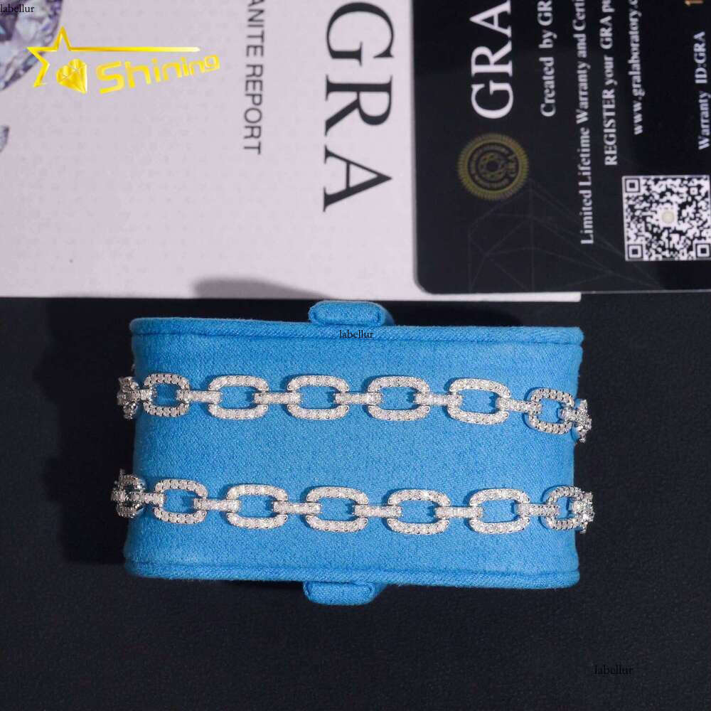 Iced Out Links VVS Moissanite Pass Dia Tester Gold Plated Sterling Sier Trendy Hip Hop 7mm Cuban Link Bracelet