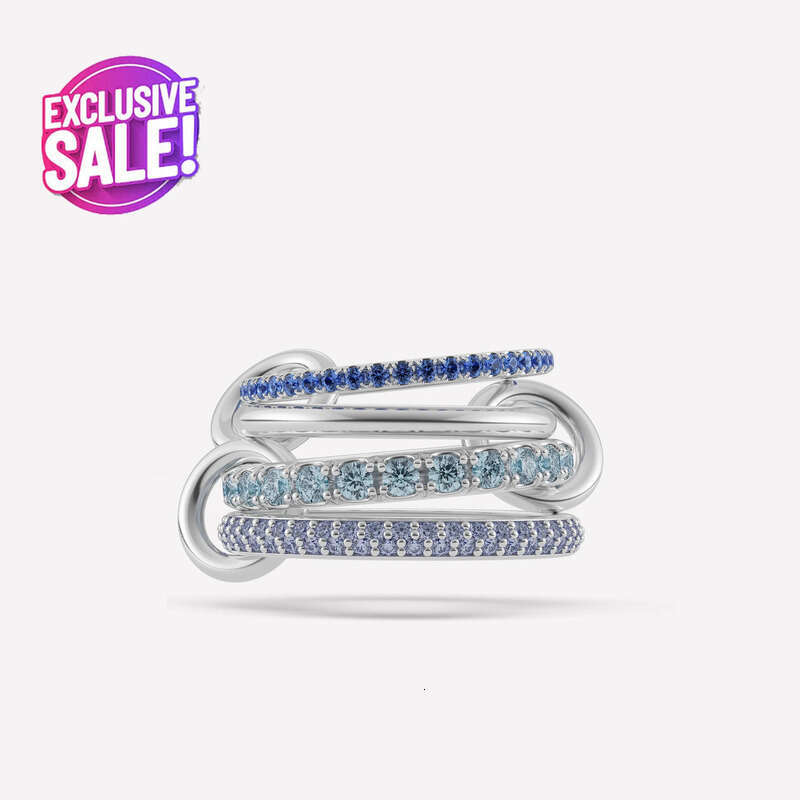 Spinelli Kilcollin Sier Linked Dia Ring Iris Petunia Aqua New Designer Rings with Sapphire & Tanzanite - Fine Jewelry for Women