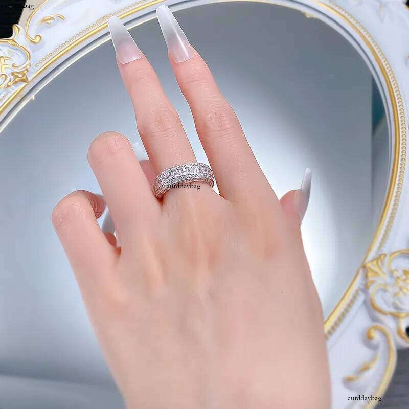 Genuine 100% Sterling Sier Jewelry Women Wedding Rings Princess Cut Stack White Moissanite Dia Gem Party Lady Enagement Band Ring Gift
