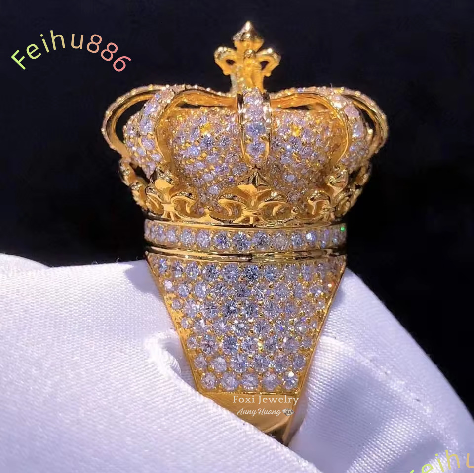 HIP HOP Mossanite Custom Jewelry MenS Luxury 925 Silver 18Kt Gold Plated Vvs Moissanite Diamond Crown Design Ring
