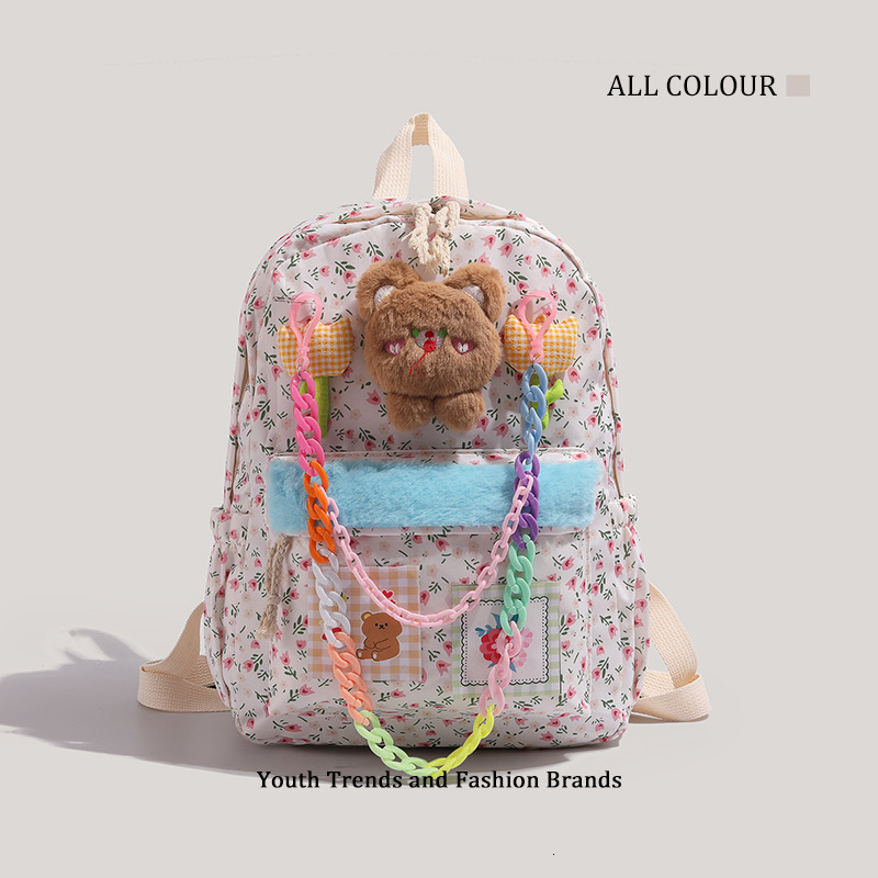 Soft Cute Bear Floral Backpack for Women, Large Capacity Anime Style Student School Bag ddmymoon