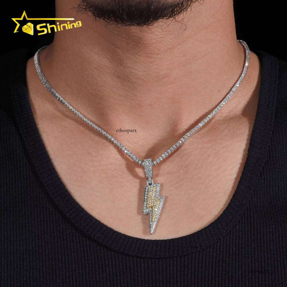 Custom Made Lighing Two Tone Hip Hop Iced Out Sier Dia Moissanite Pendant With Tennis Chain