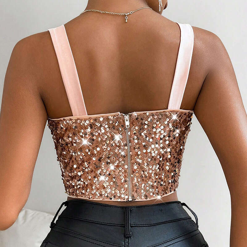 New Fashion Trend Women's Backless Slim Fit Sequin aded Vest