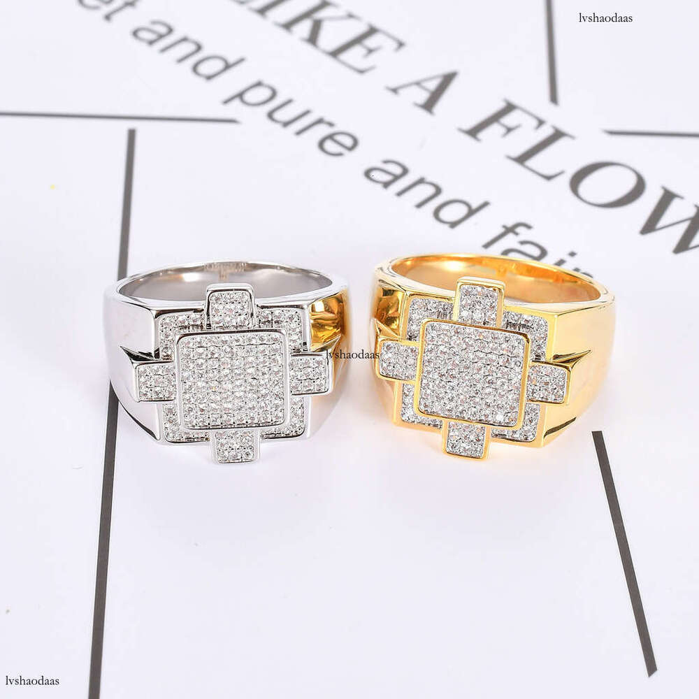 New Hip-Hop Men's AAA High-Grade Zircon Creative Geometric Bling CZ Ring