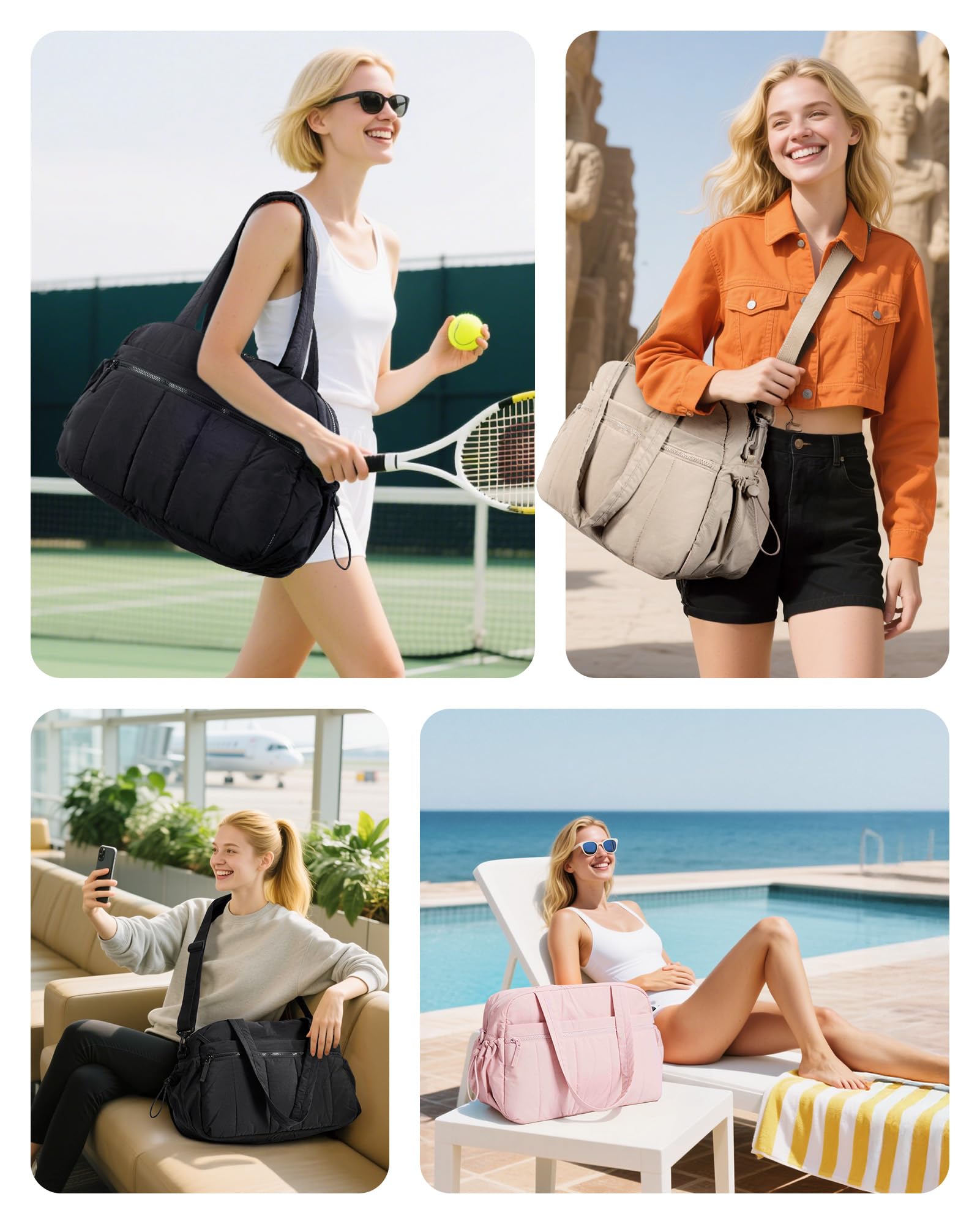 Gym Bag for Women, Duffle Bag for Travel with Wet Pocket, Lightweight Carry on Weekender Duffel, Water Resistant