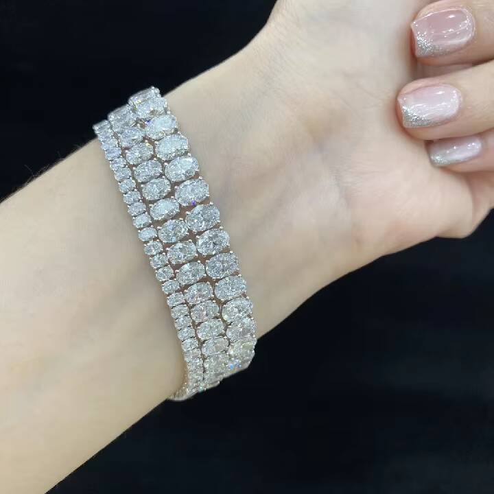 Abiding Custom 18K Gold Jewelry Bracelet 12.816ctw VVS Oval Diamond 16cm Tennis Chain Lab Grown Diamond White Gold Bracelet