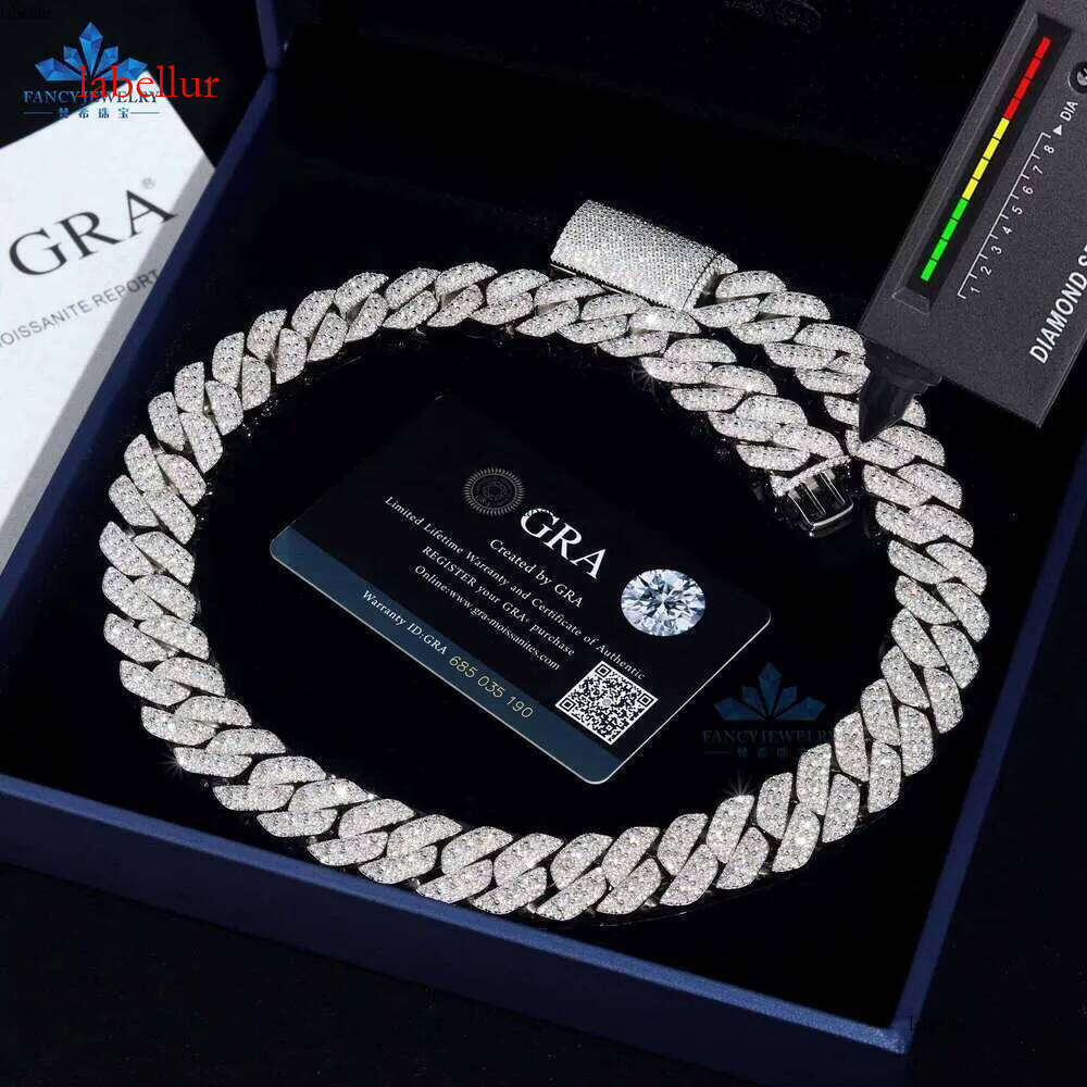 Hip Hop Iced Sier Classic 18Mm 3-Row Silica Cuban Chain Boutique Jewelry Necklace