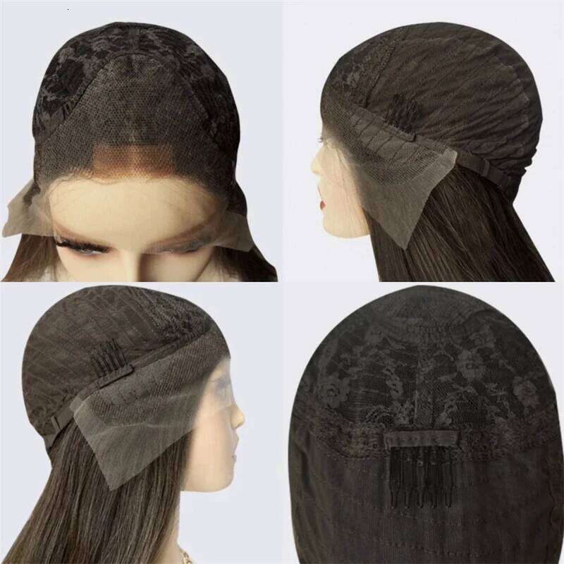 Ombre Honey Brown Blonde Lace Front Short Bob Dark Roots Heat Resistant Fibre Straight Wig Natural Preplucked Hairline 12''