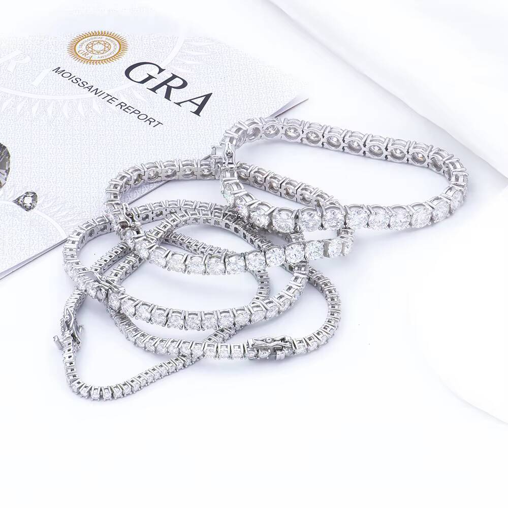 Worldwide Shipping White Gold Sterling Silver Round Brilliant 2-6mm Moissanite Tennis Bracelet Engagement for Man Women