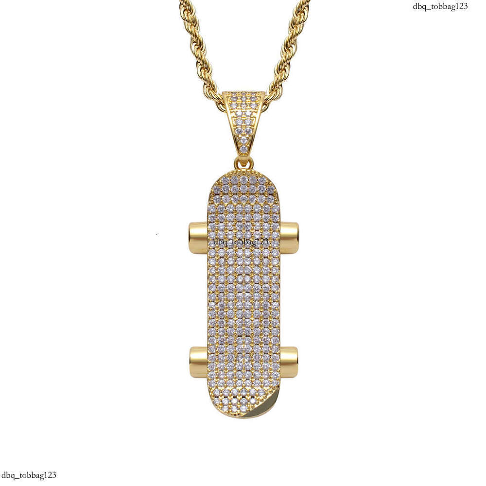 Men Skateboard Pendant Hip Hop Necklace Micro Paved Moissanite chain Personality Trendy Brand Cool Jewelry