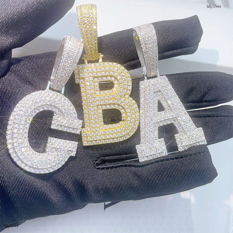 INS Hip-Hop Letter Moissanite Full Inlay Sier Trade Exclusive Pendant Accessory