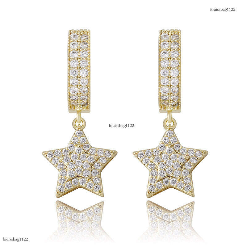 Hip Hop Five-Pointed Star Full Zircon Fashion Women's Earrings Gold Jewelry