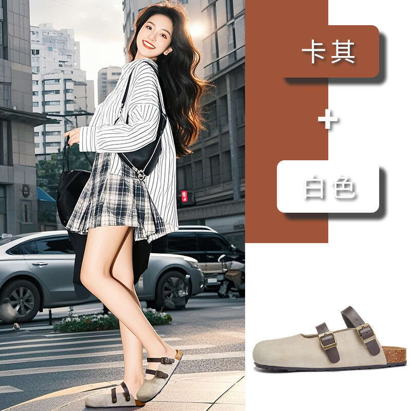 Genuine Leather Closed-Toe Slippers for Women 2025 Summer New Thick-Soled Height-Increasing Casual Shoes Fashion Versatile Outdoor Sandals