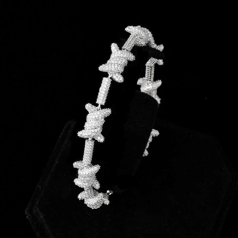 Hip Hop Personality Iron Wire Cuban Chain Sier Full Zircon Bracelet Jewelry