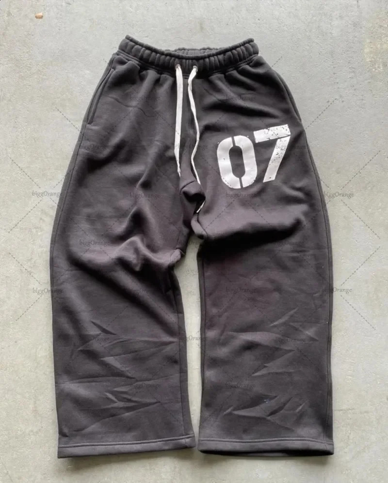 High Street Fashion Clothing Alphanumeric Printed Zipper Hoodie Sweatshirt Colorful Waist Oversized Sweatpants Men 250809