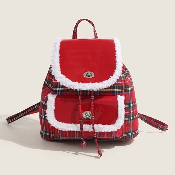 College Plush Soft Leather 2025 New Christmas Atmosphere Lamb Backpack ddmymoon