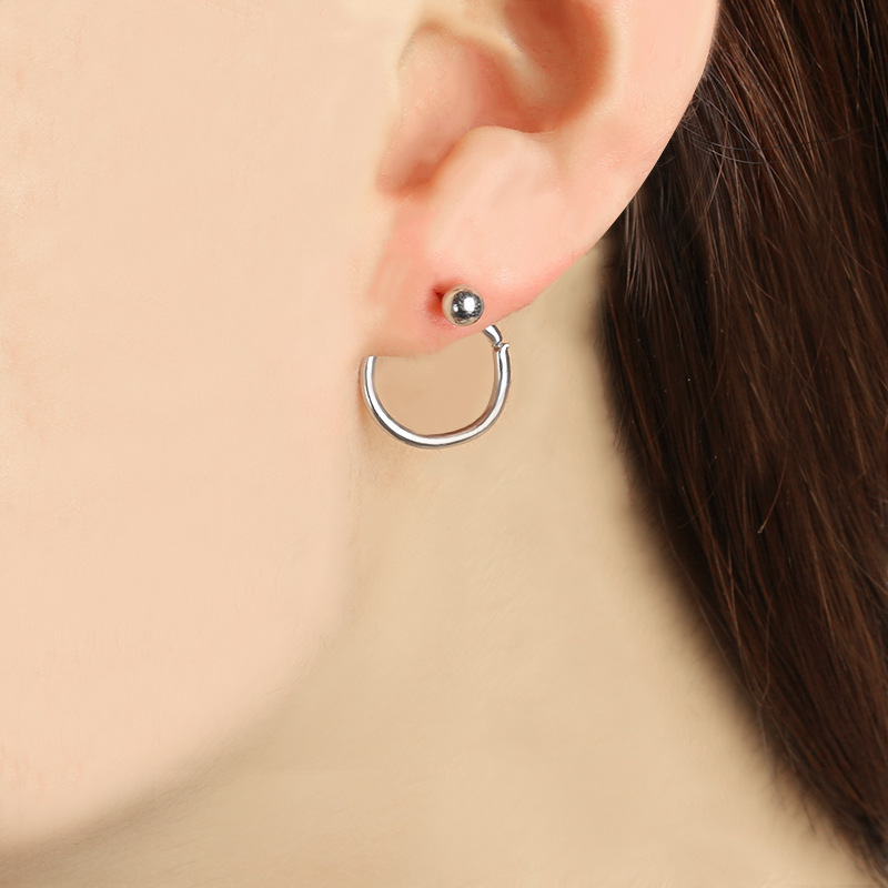 New Fashion Coil Copper Bead Metal Texture Back Hanging Simple Elegant Round Hoop Stud Earrings Unisex