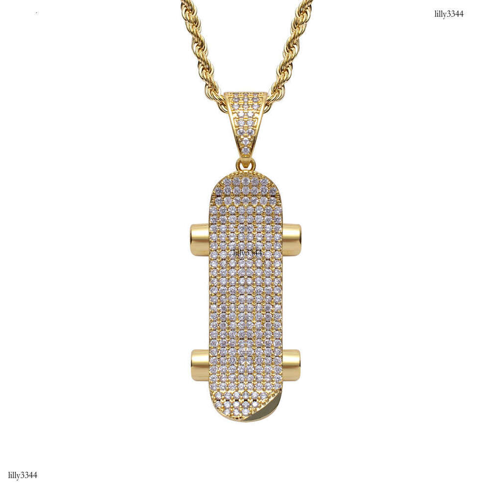 Men Skateboard Pendant Hip Hop Necklace Micro Paved Moissanite chain Personality Trendy Brand Cool Jewelry