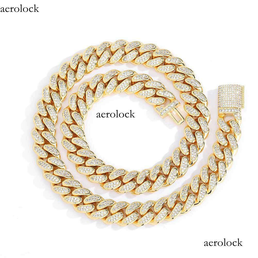 Hip Hop Moissanite chain Necklace 12mm Flip Clasp Double Row Full Dia Cuban Chain Trendy Brand Personality Men's Bracelet