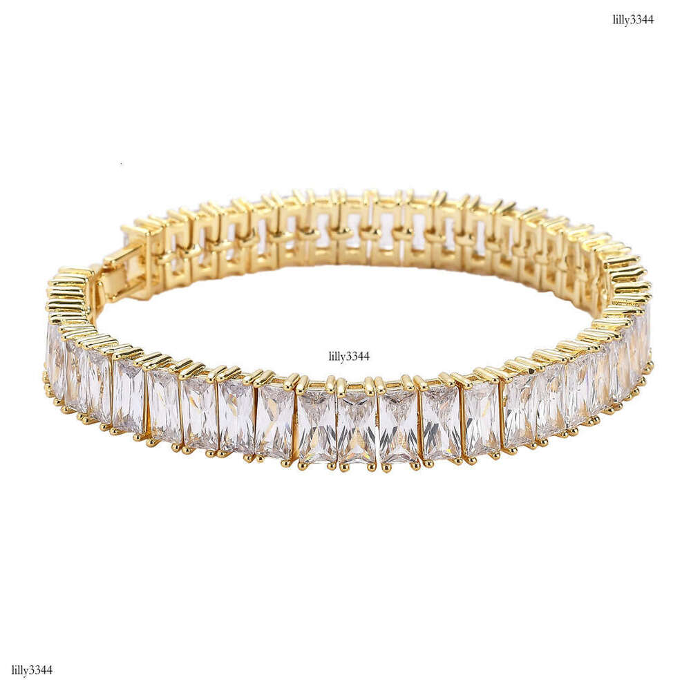 Sterling Silver Micro-Inlaid Square Zircon Row Hip-Hop Punk Trendy Brand Men's Bracelet