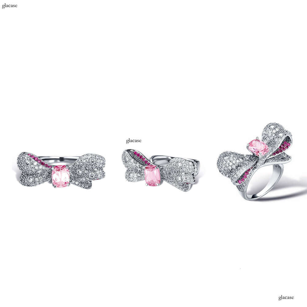 INS Full Zircon Colorful Bowknot for Women Hip-Hop Personality Simple Ring Jewelry