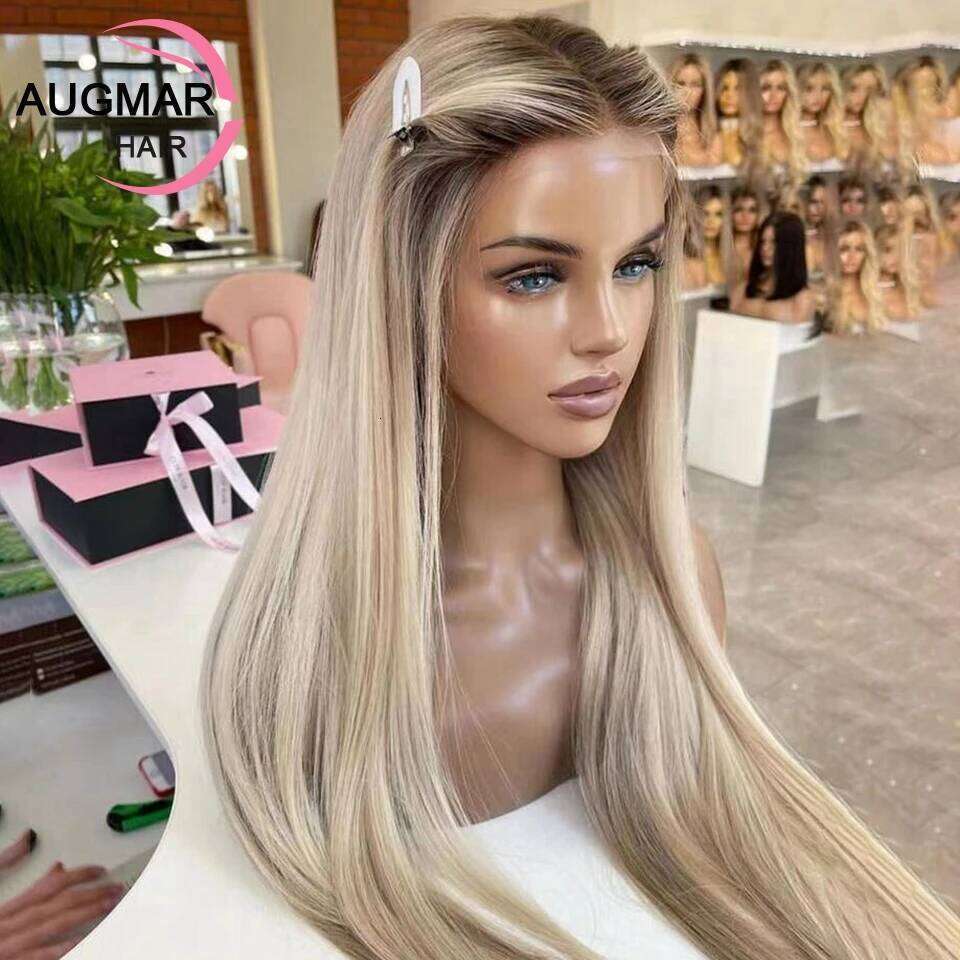 13x6 Hd Frontal 360 Ash Blonde Highlight Wig Pre Plucked 13x4 Straight Lace Front Human Hair Wigs For Women