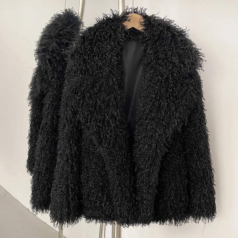 New Winter Clothes Women Fashion Faux Mongolia Sheep Coat Warm Thick Fake Jacket Long Sleeve Artificial Fur Overcoat