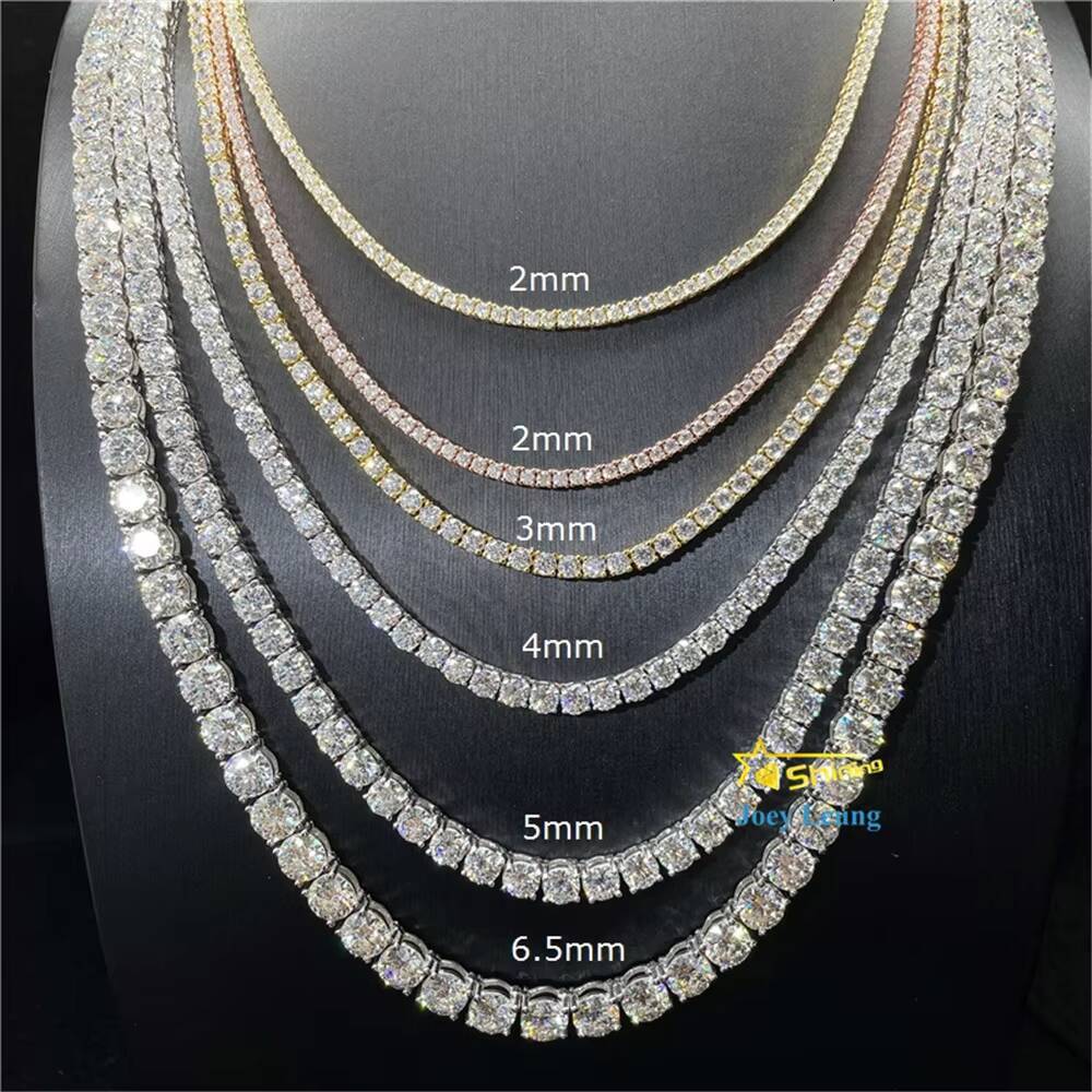 Ship Worldwide 2mm 3mm 4mm Factory Wholesale Solid S925 Gold Plated Hip Hop Necklace VVS D Color Moissanite Diamond Tennis Chain